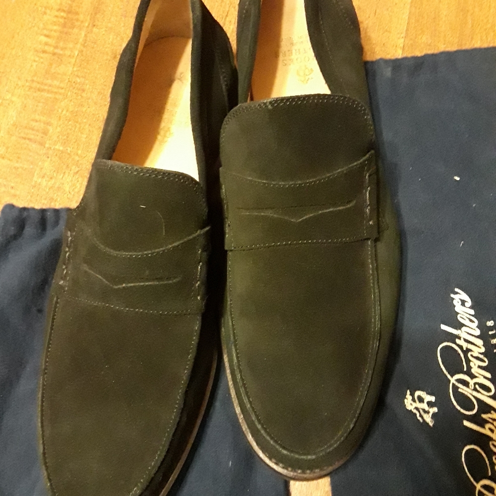 Brooks brothers black suede penny loafers